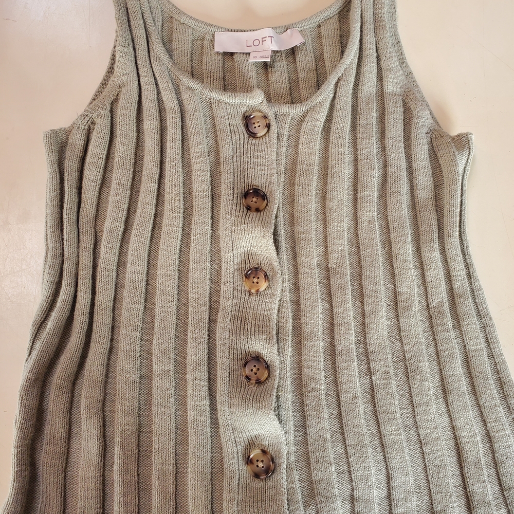 LOFT Sage Ribbed Button-Front Tank